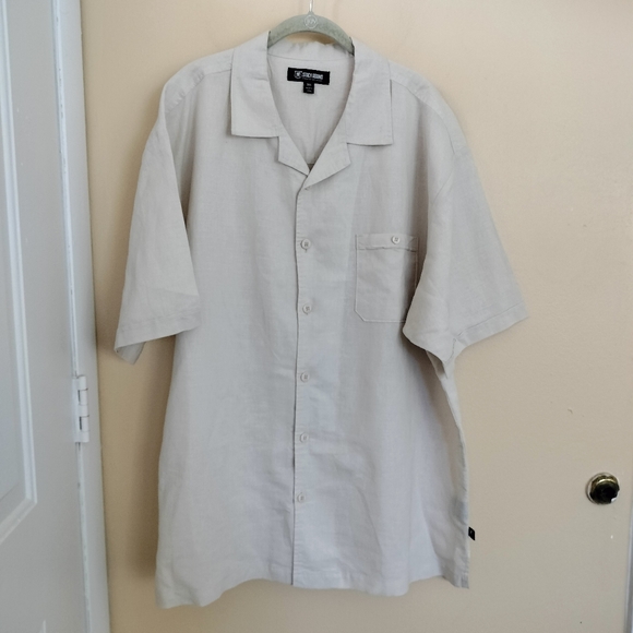 Stacy Adams short sleeve linen blend button down beige cream Shirt 3XL Vacation - Picture 1 of 9